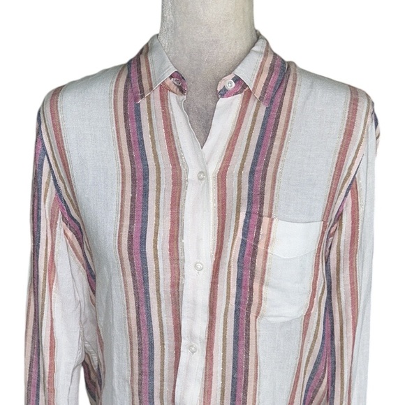 Rails Charli Jewel Stripe Metallic Gold Button Down Shirt - S - Picture 5 of 16